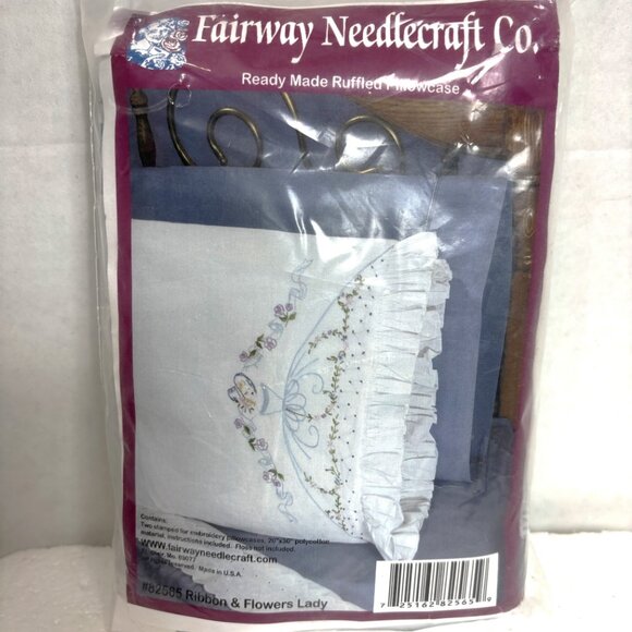 Fairway Needlecraft #82565 Ribbons and Flowers Lady Set of Pillowcases NWT - Picture 4 of 9
